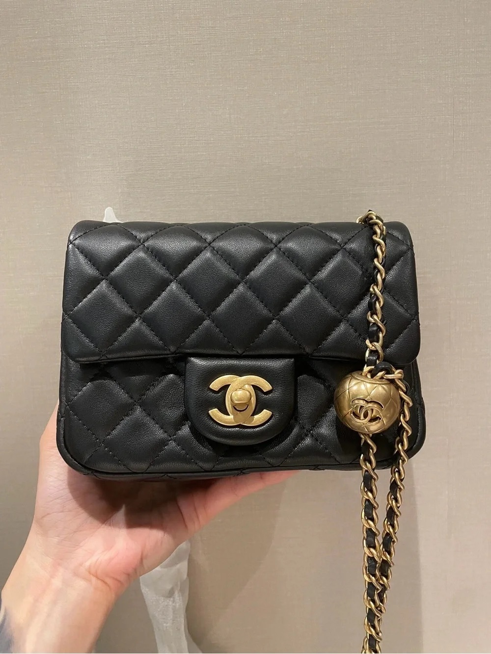 Chanel Pearl Crush Square Mini Flap in Black Lambskin andAGHW